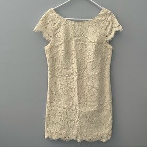 Eliza J Dress Womens 10 Ivory Lace Overlay Lined Shift Floral Summer Cap Sleeve